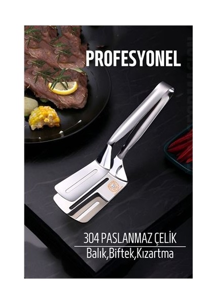 Spatulalı Maşa Biftek Balık Maşası 304 Paslanmaz Çelik