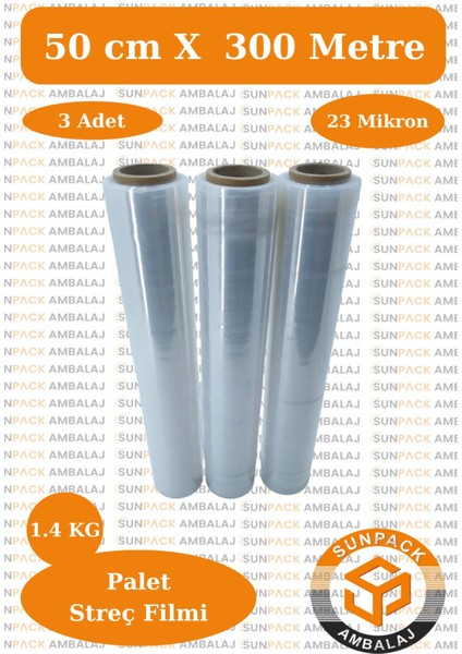 Streç Film 50CM x 300M 6 Adet, Şeffaf, 17 Mikron, 1600 Gr, Dayanıklı Eşya, Koli ve Palet Streci