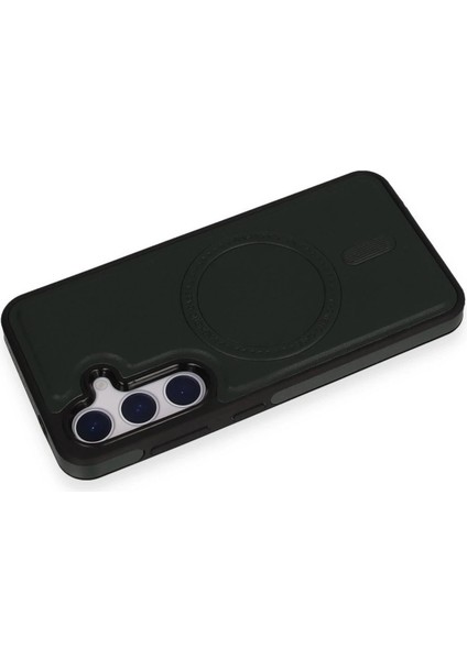 Newface Samsung Galaxy S24 Kılıf Ozzi Magsafe Deri Kapak - Koyu Yeşil modelleri