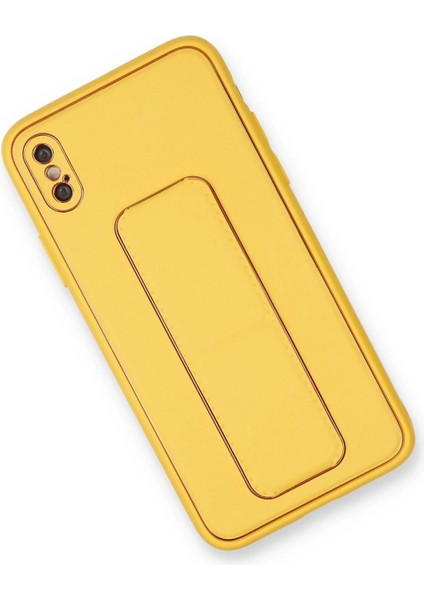 Newface iPhone Xs Max Kılıf Coco Deri Standlı Kapak - Sarı