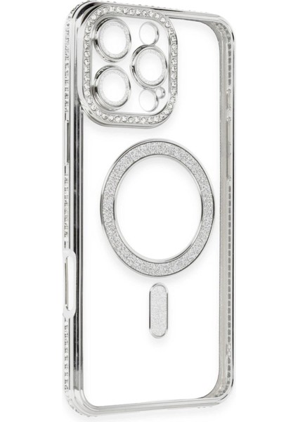 Newface iPhone 16 Pro Max Kılıf Joke Simli Magneticsafe Kılıf - Gümüş