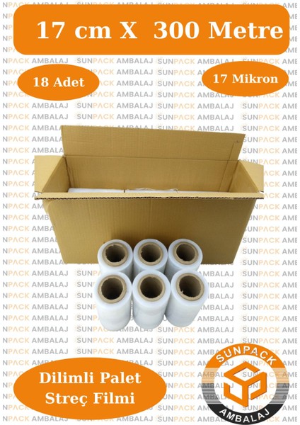 Dilimli Streç Film 10CM x 300M Şeffaf 17 Mikron (30'lu Paket) - Koli, Eşya ve Palet Streçi