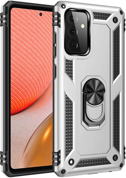 Newface Samsung Galaxy A72 Kılıf Sofya Yüzüklü Silikon Kapak - Gümüş