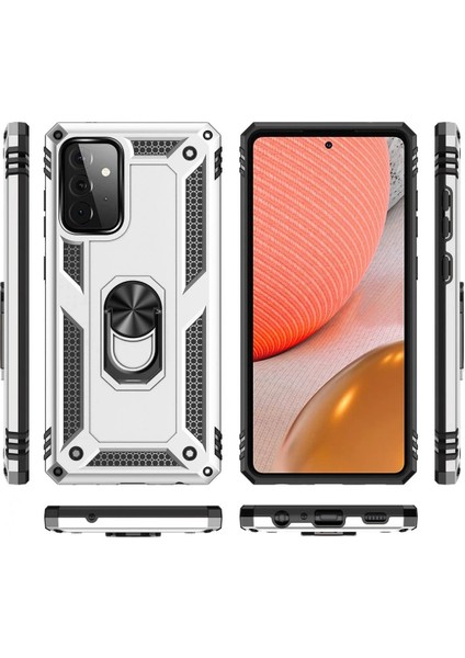 Newface Samsung Galaxy A72 Kılıf Sofya Yüzüklü Silikon Kapak - Gümüş