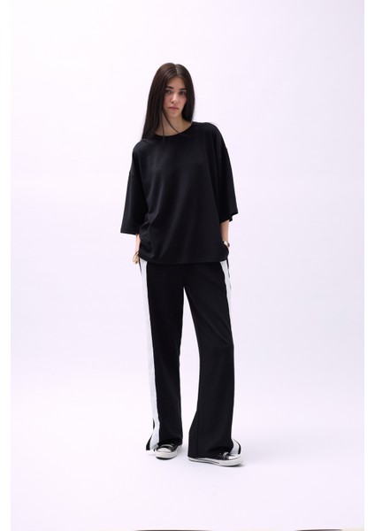 Bisiklet Yaka Oversize Siyah T-Shirt modelleri