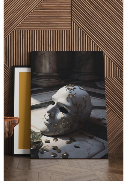 Beyaz Gold Mitoloji Maske Kanvas Tablo