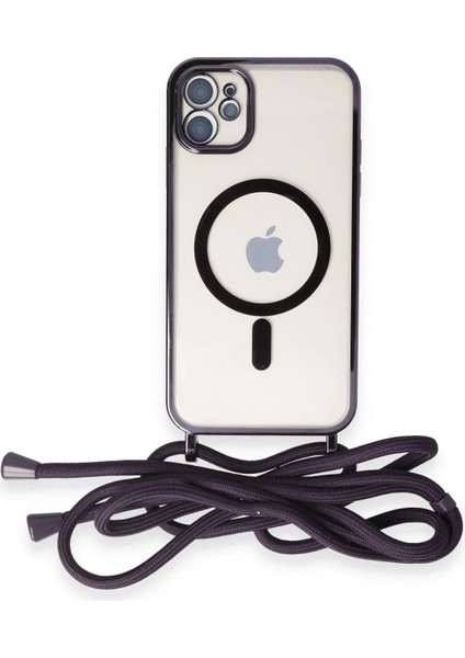 Newface iPhone 11 Kılıf Divo Lazer Askılı Magsafe Kapak - Derin Mor