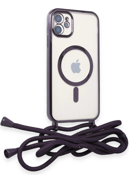 Newface iPhone 11 Kılıf Divo Lazer Askılı Magsafe Kapak - Derin Mor
