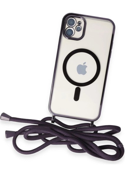 Newface iPhone 11 Kılıf Divo Lazer Askılı Magsafe Kapak - Derin Mor