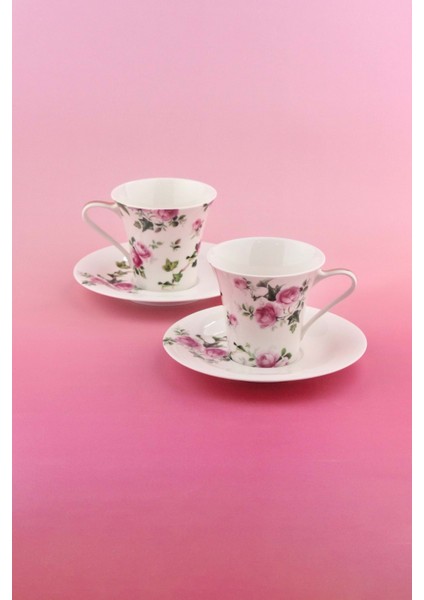 Pink Ivy Rose Altın Yaldızlı 2 Kişilik Çay Fincan Takımı