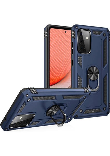 Newface Samsung Galaxy A72 Kılıf Sofya Yüzüklü Silikon Kapak - Lacivert