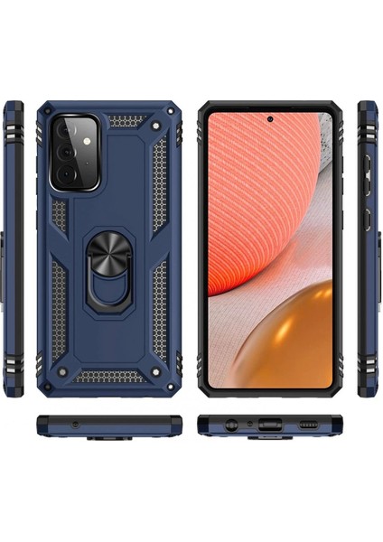 Newface Samsung Galaxy A72 Kılıf Sofya Yüzüklü Silikon Kapak - Lacivert