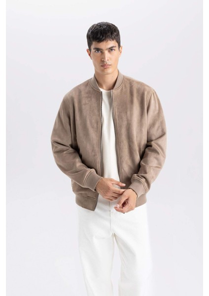 Slim Fit Süet Bomber Mont Ceket Dar Kesim Kolej Yaka Fermuarlı Çift Cepli Mevsimlik Baharlık Hafif A3866AX25SP indirimleri