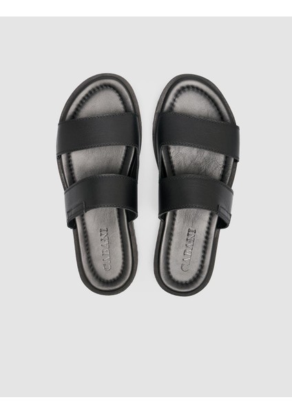 %100 Hakiki Deri Siyah Bantlı Erkek Terlik