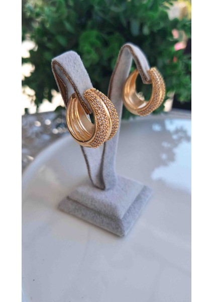 Zirkon Taşlı Gold Oval Halka Model Ķüpe fiyatları