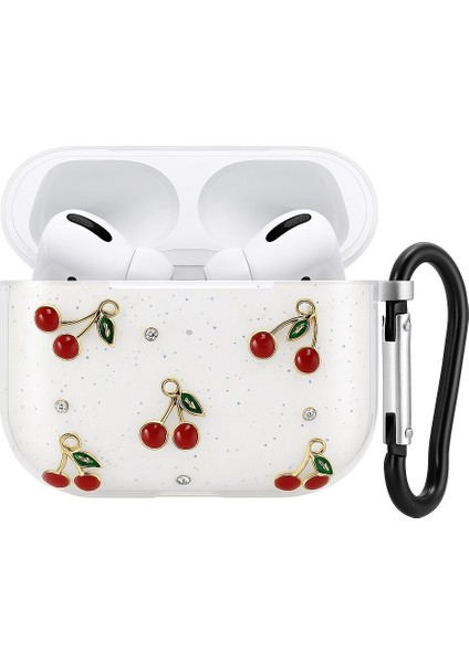Airpods 4. Nesil ile Uyumlu Glitter Silikon Kılıf Şeffaf Simli Koruyucu Kiraz Deseniyle Askı Aparatı Dahil Çanta Kolu ve Kemer Tokasına Takılabilir Şık Tasarım Airpods 4 Için Kulaklık Kılıfı