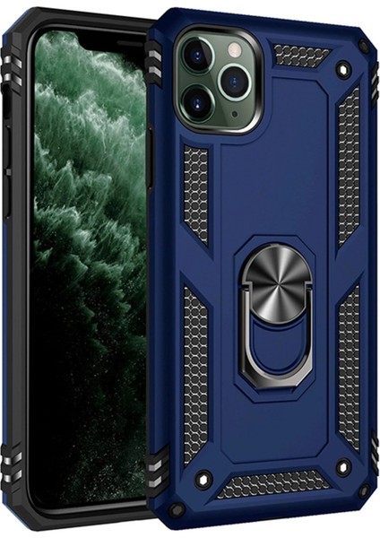 Newface iPhone 11 Pro Max Kılıf Sofya Yüzüklü Silikon Kapak - Lacivert