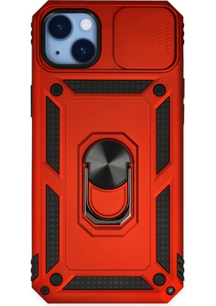 Newface iPhone 14 Plus Kılıf Pars Lens Yüzüklü Silikon - Kırmızı