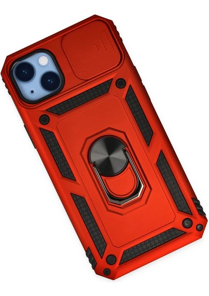 Newface iPhone 14 Plus Kılıf Pars Lens Yüzüklü Silikon - Kırmızı