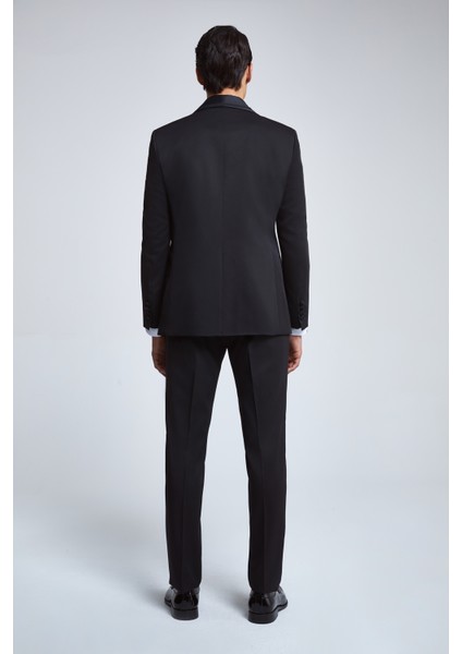 Ds Damat Slim Fit Siyah Armürlü Smokin Yelekli Takim Elbise