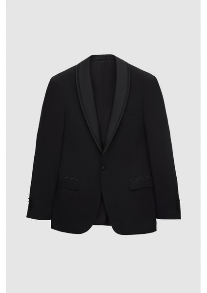 Ds Damat Slim Fit Siyah Armürlü Smokin Yelekli Takim Elbise