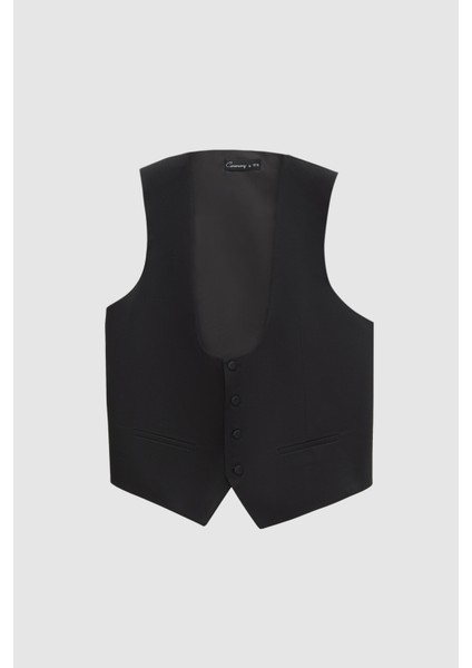 Ds Damat Slim Fit Siyah Armürlü Smokin Yelekli Takim Elbise