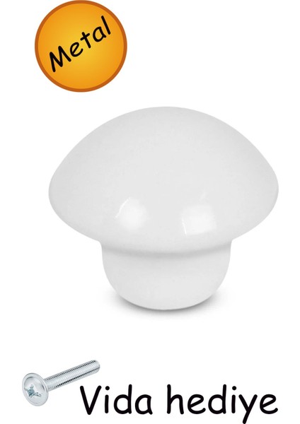 Piramit Düğme Metal (Beyaz) Yuvarlak Mobilya Mutfak Çekmece Çocuk Odası Dolap Kulpu Kulpları Kulbu.