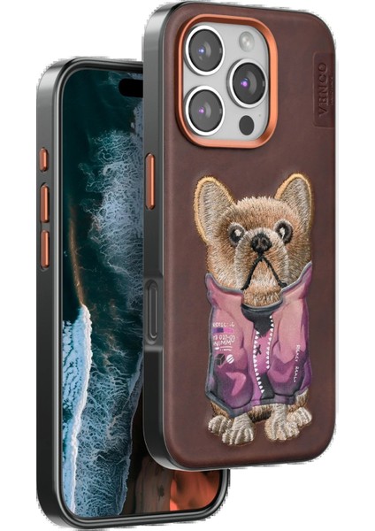 Venco iPhone 16 Pro Cute Desenli Kapak - Koyu Kahve