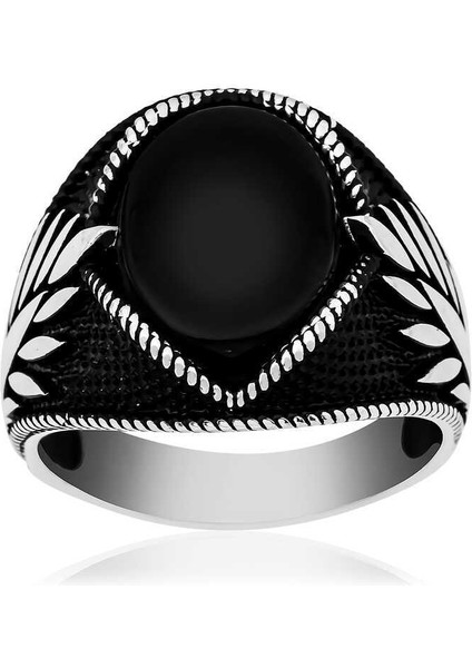 Gümüş Oniks Taşlı Işlemeli Erkek Yüzük - 28 fiyatları