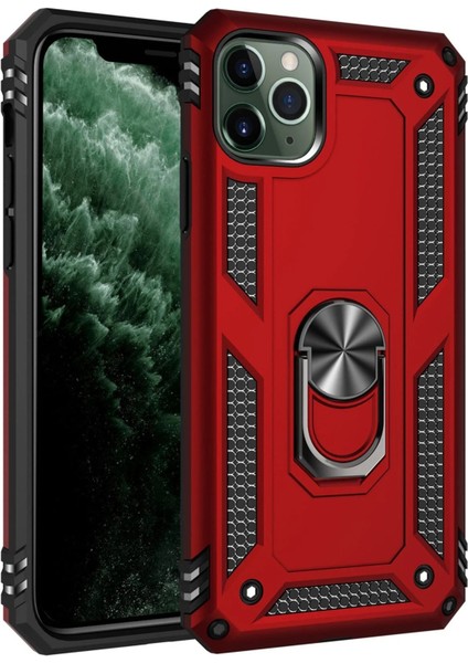 Newface iPhone 11 Pro Kılıf Sofya Yüzüklü Silikon Kapak - Kırmızı
