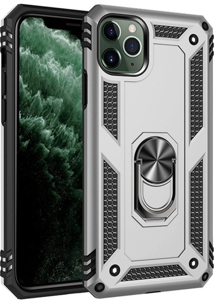Newface iPhone 11 Pro Max Kılıf Sofya Yüzüklü Silikon Kapak - Gümüş