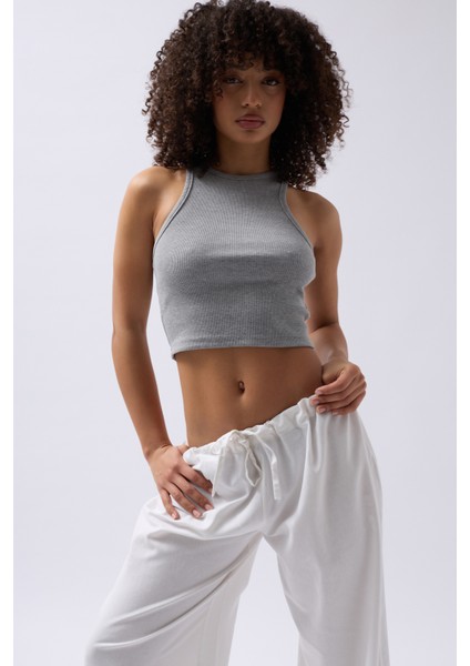 Halter Yaka Gri Crop modelleri