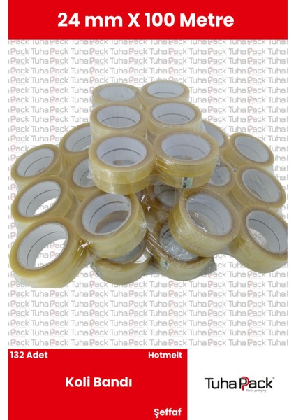 Koli Bandı 24MM x 100M Hotmelt Şeffaf (132 Adet) - Güçlü Yapışkanlı Koli Bandı