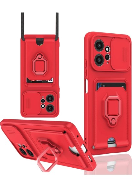 Newface Xiaomi Redmi Note 12 4g Kılıf Zuma Kartvizitli Yüzüklü Silikon - Kırmızı