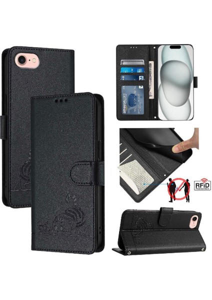 IPhone 16E Kart Yuvası Tutucu Için Kickstand Kedi Rfıd Cüzdan Kapak Çevirin (Yurt Dışından)