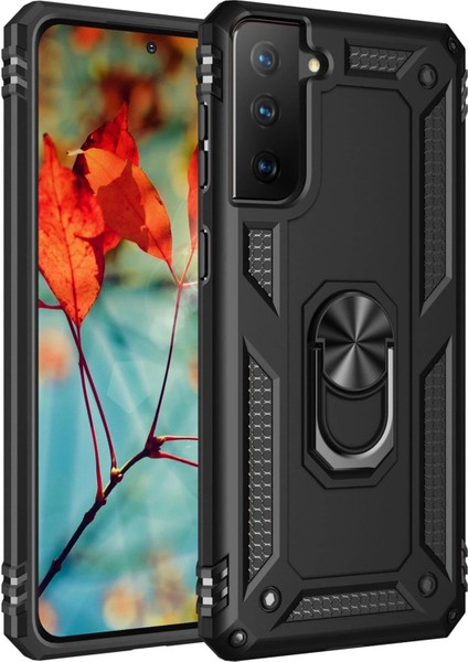 Newface Samsung Galaxy S21 Plus Kılıf Sofya Yüzüklü Silikon Kapak - Siyah