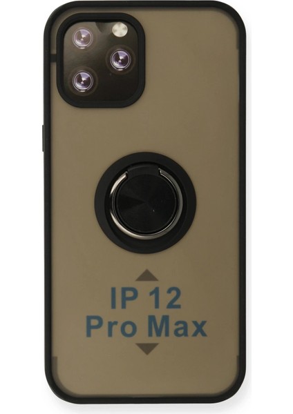 Newface iPhone 12 Pro Max Kılıf Montreal Yüzüklü Silikon Kapak - Siyah
