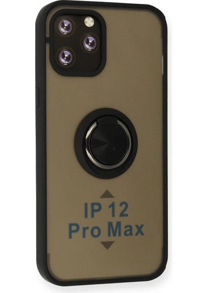 Newface iPhone 12 Pro Max Kılıf Montreal Yüzüklü Silikon Kapak - Siyah