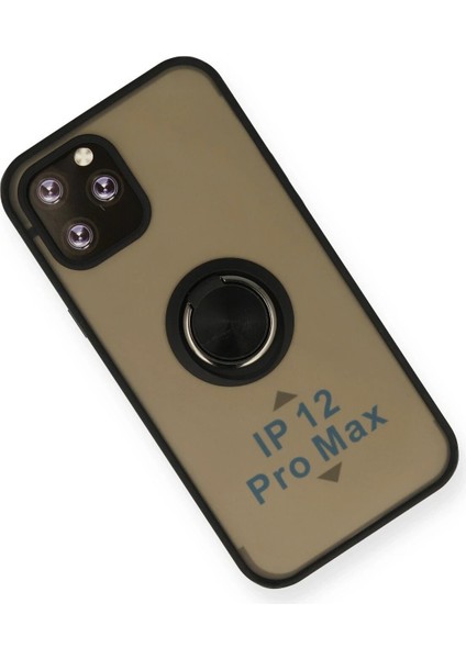 Newface iPhone 12 Pro Max Kılıf Montreal Yüzüklü Silikon Kapak - Siyah