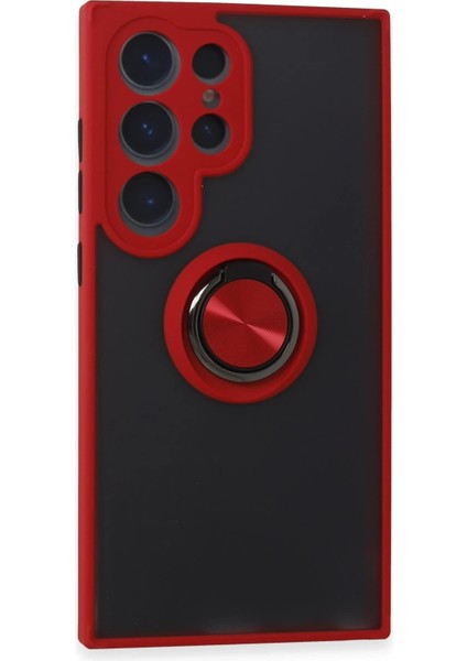 Newface Samsung Galaxy S24 Ultra Kılıf Montreal Yüzüklü Silikon Kapak - Kırmızı