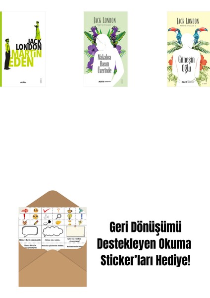 Martin Eden + Makaloa Hasırı Üzerinde + Güneşin Oğlu + Okuma Sticker'ları