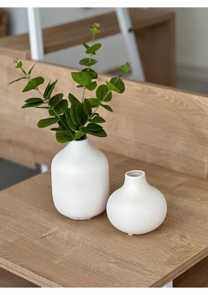 2'li Seramik Bohem Mat Vazo Seti Krem (Çiçek Dahil) fiyatları