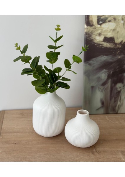 2'li Seramik Bohem Mat Vazo Seti Krem (Çiçek Dahil) modelleri