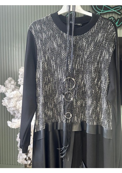 Simli Deri Detaylı Uzun Elbise modelleri