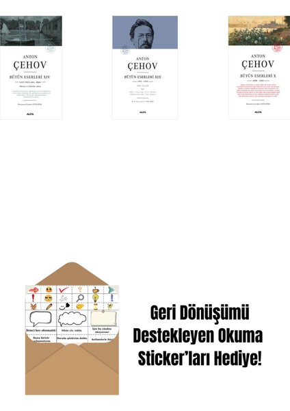 Anton Çehov Bütün Eserleri 14 + Anton Çehov Bütün Eserleri 13 (Ciltli) + Anton Çehov Bütün Eserleri 10 + Okuma Sticker'ları