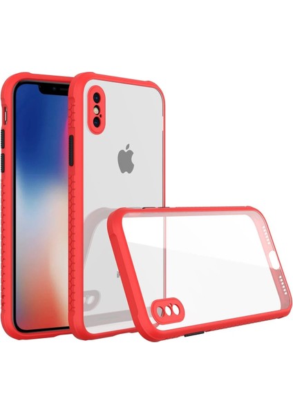 Newface iPhone Xs Max Kılıf Miami Şeffaf Silikon - Kırmızı