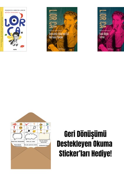Lorca Bütün Oyunları 4 + Bernarda Alba’nın Evi Mariana Pineda + Kanlı Düğün Yerma + Okuma Sticker'ları
