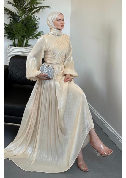 Cyrus Boynu Taşlı Krem(KEMERSİZDİR)