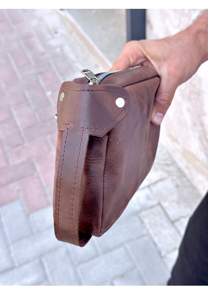 Hakiki Deri Erkek El Çantası | El Taşımalı, Fermuarlı, Kart ve Telefon Için Uygun