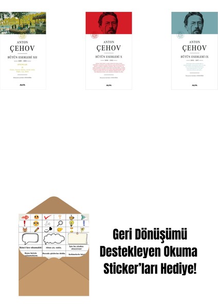 Anton Çehov Bütün Eserleri 12 + Anton Çehov Bütün Eserleri 10 (Ciltli) + Anton Çehov Bütün Eserleri 9 (Ciltli) + Okuma Sticker'ları